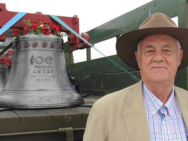 Laith Reynolds with the ANZAC bell at Ypres