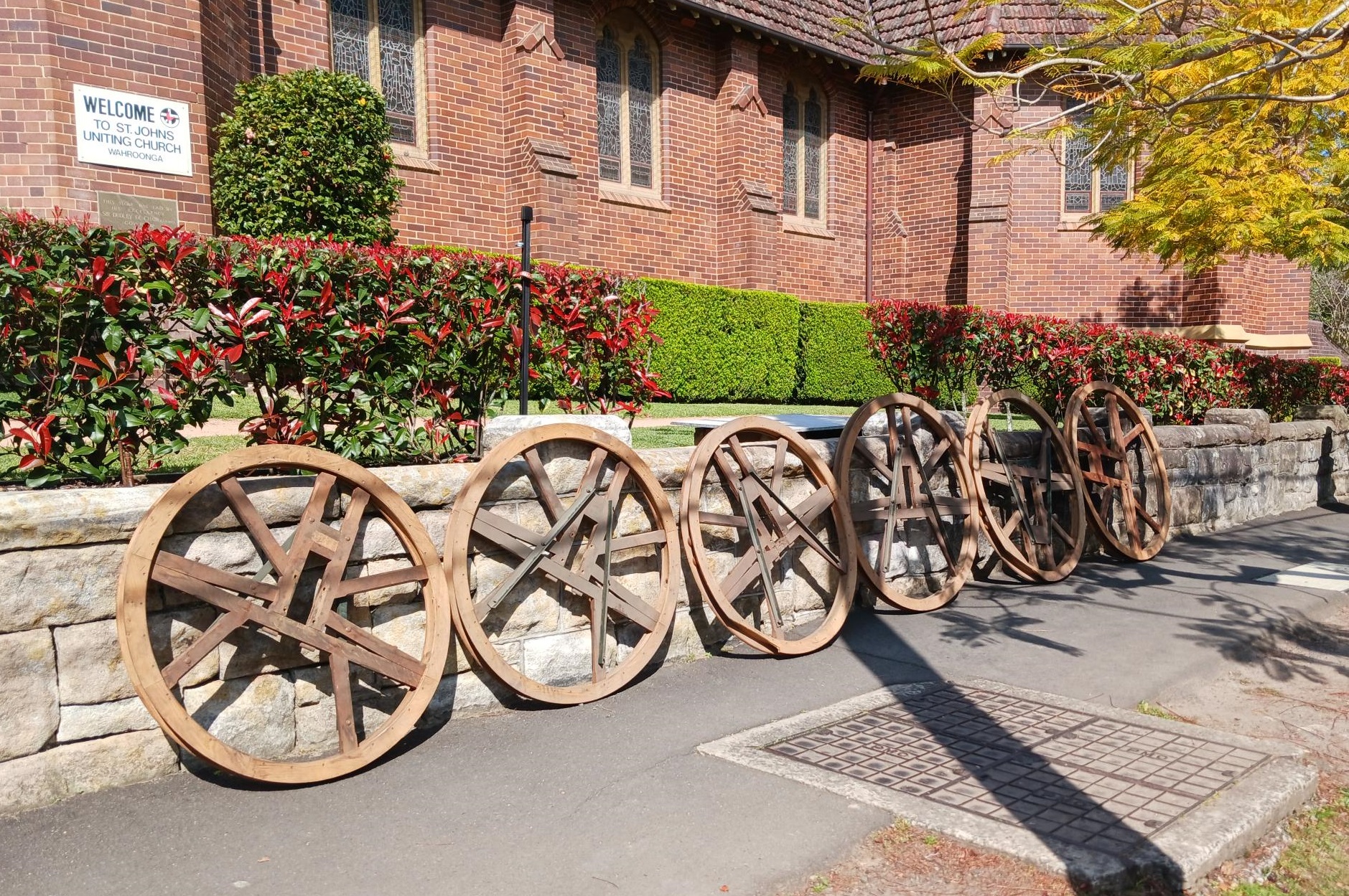 Bell wheels outside church